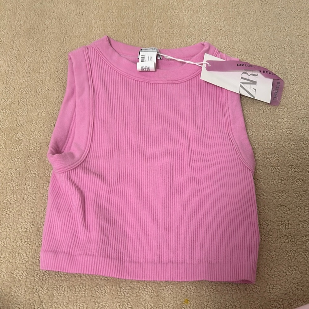 Zara Pink Cropped Tank Top